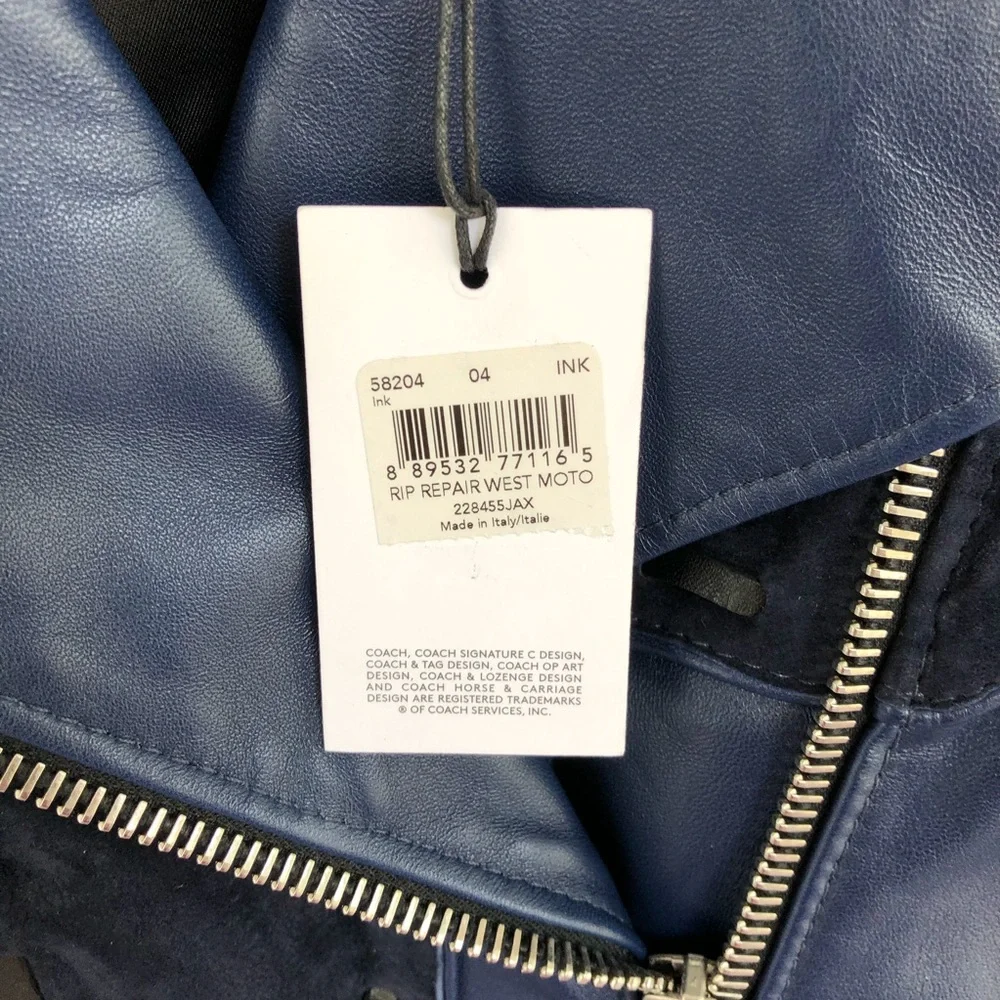 Coach Jacket Moto Leather Blue Zippers NWT 4